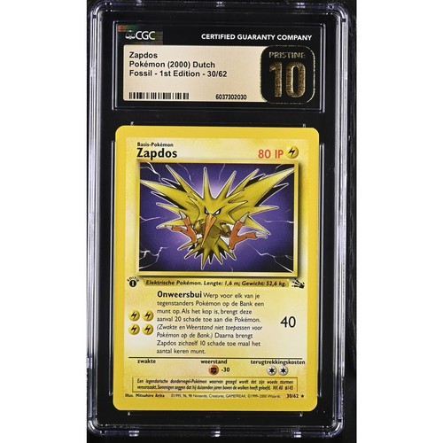 CGC 10 PRISTINE Zapdos 1st Edition 30/62 Pokémon 2000 Dutch Fossil (PSA/BGS)