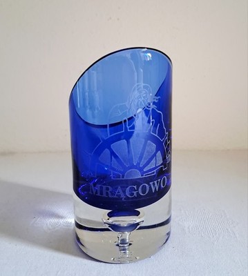 Windlicht KROSNO Kobaltglas Kristallglas Kerzenhalter graviert Mragowo / Polen 