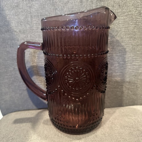 Pioneer Woman Plum Purple embossed Adeline 1.59 Liter Pitcher heavy  - Picture 3 of 6