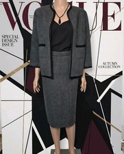 Vintage Vogue Special Design 2 Piece Suit Herringbone Skirt Jacket M