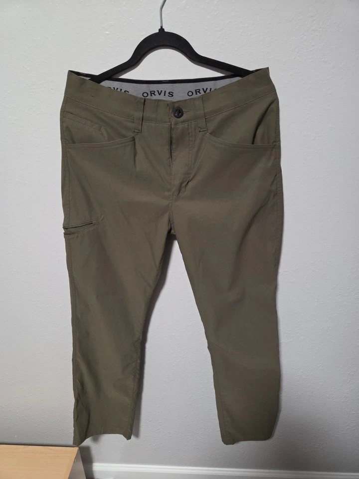 Orvis Tech Performance Pants Mens 32x30 Olive Green Hiking Outdoor Stretch