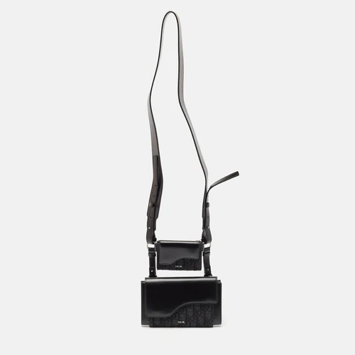 Sac bandoulière Dior noir oblique toile et cuir Elite Pouch