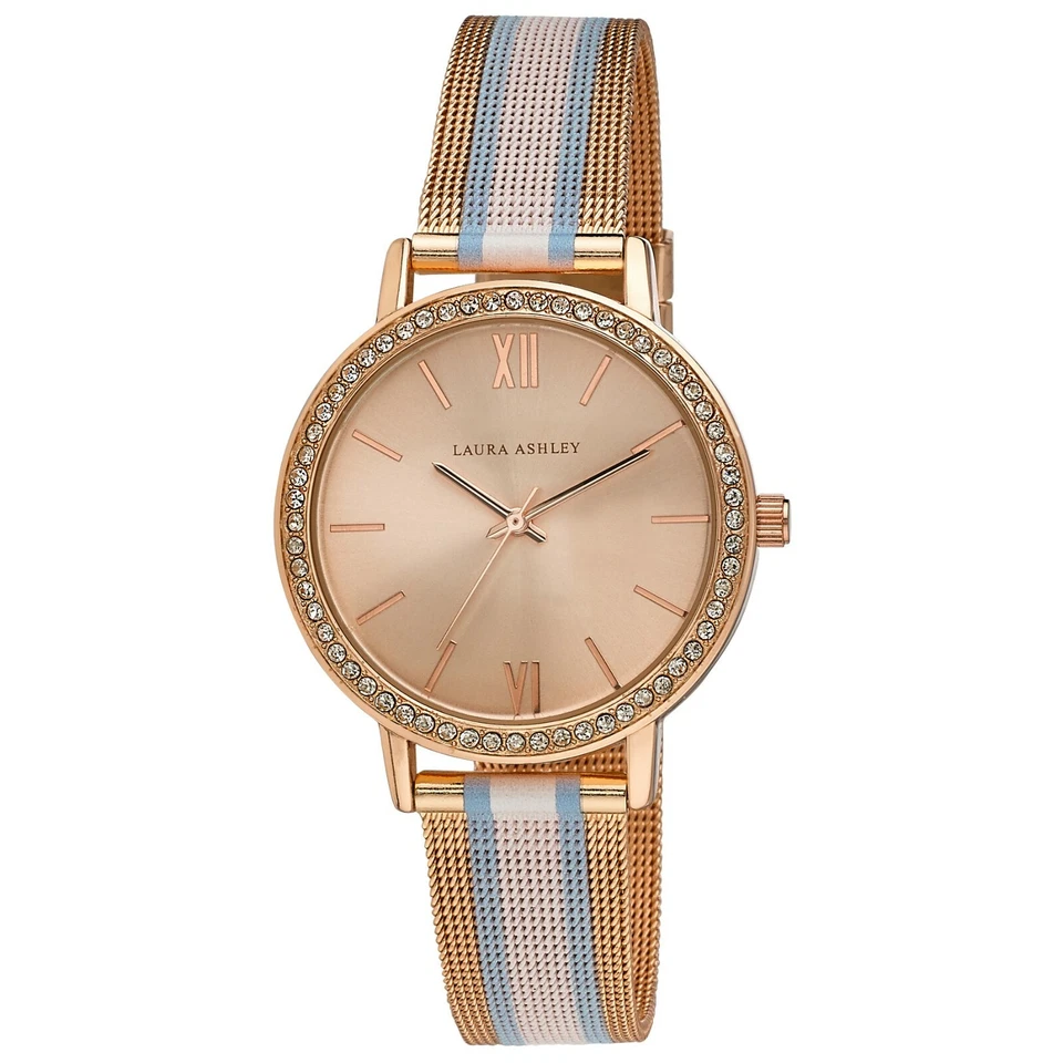 Reloj Laura Ashley Mujer 36mm Bisel Cristal Rayas Rugby Malla Correa Foto 3 de 4