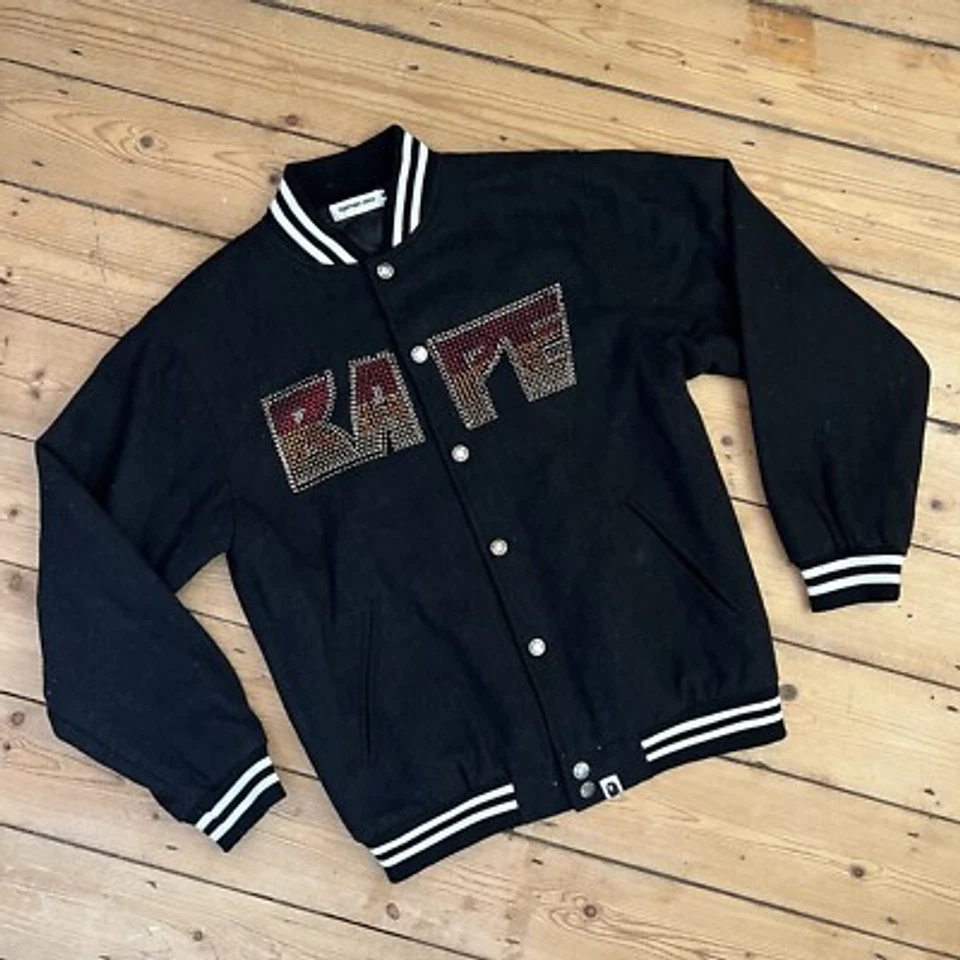 A Bathing Ape BAPE Swarovski Wool Bomber Jacket Men’s Size Large  - Image 2 of 4