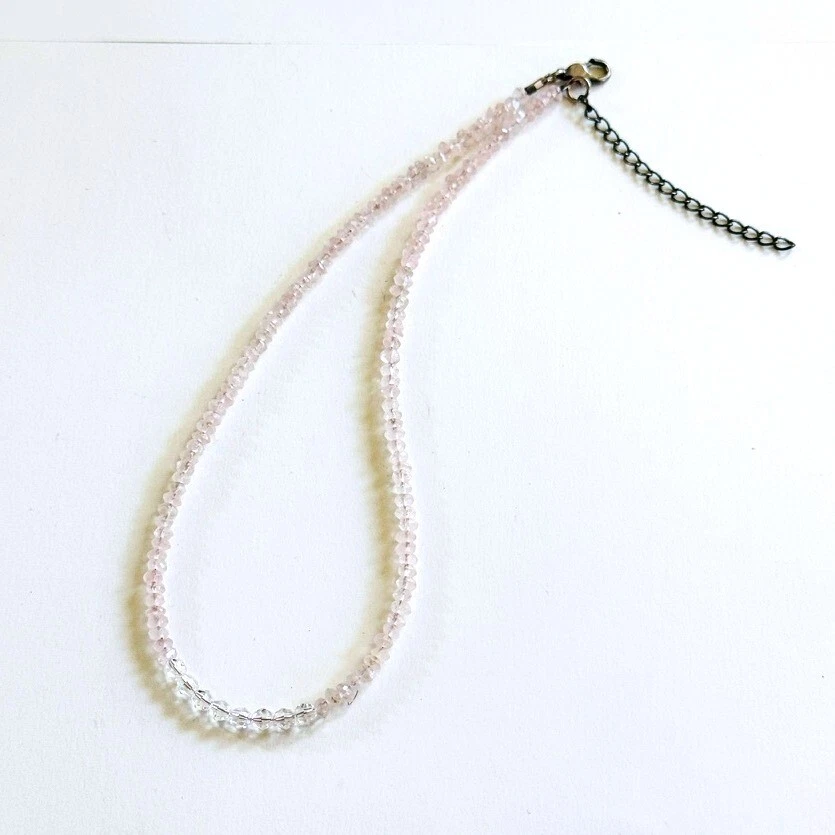 Collar de cuarzo rosa cristal natural genuino piedras preciosas delicadas hebra delgada Foto 3 de 4