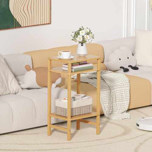 28in Tall Bamboo Side Table 3-Tier Small Narrow End Table, Skinny Nightstand, - Picture 9 of 12