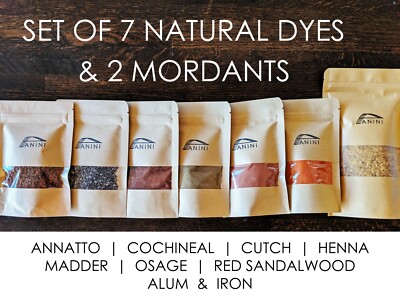 Complete Set of 7 All Natural Dyes + Alum + Iron Mordants - Free Shipping USA