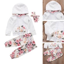 3PCS Newborn Kids Baby Girls Sweatshirt Hoodies Pants Headband Floral Outfit Set