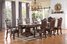 7pc Traditional Luxury Dining Set Table with Leaf and 6 Chairs Faux Leather