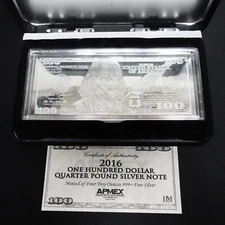 2016 $100 Franklin 4 Troy Oz. Silver Bar Note - APMEX OGP & COA