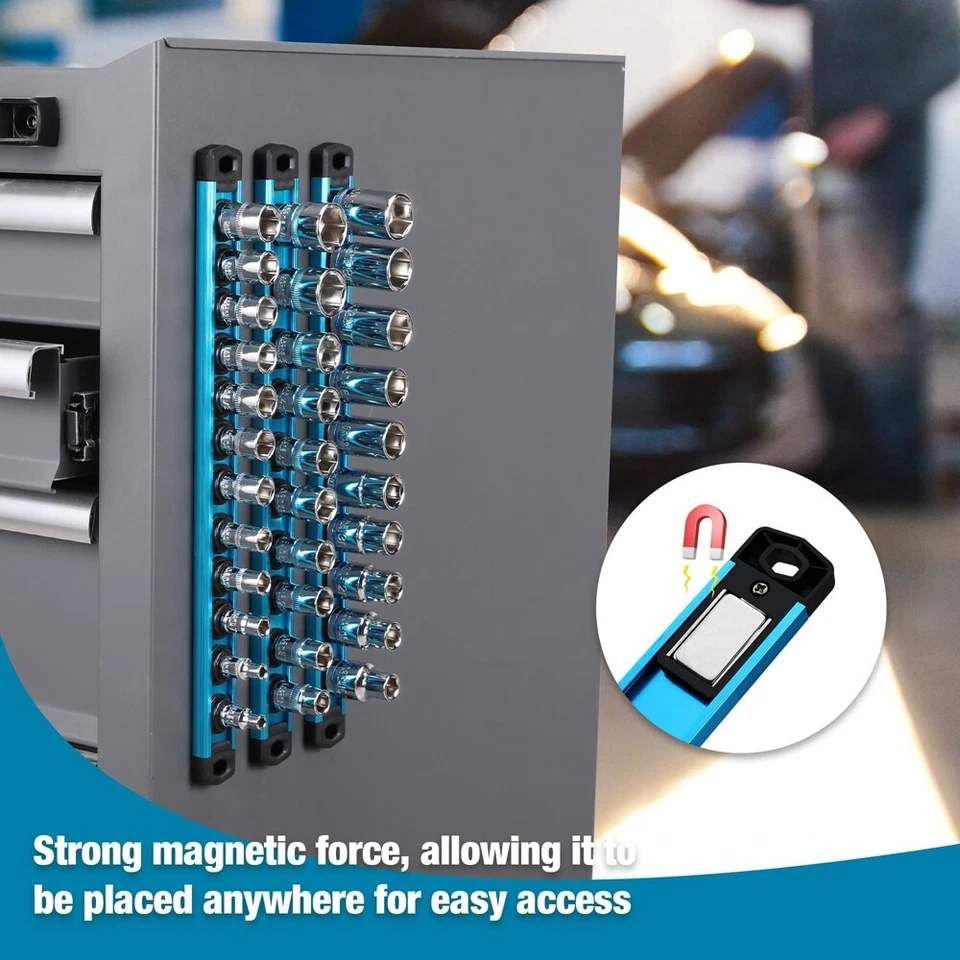 WORKPRO Magnetic Socket Organizer 3/8-Inch Dr Aluminum Alloy Socket Rail Holders - Image 3 of 4