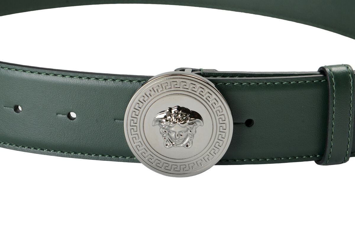 Versace Dark Green 100% Leather Metal Buckle Decorated Versace Dark Green 100% Leather Metal Buckle Decorated