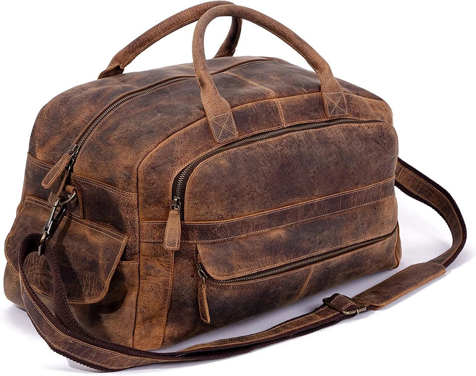Leather Travel Duffel Bags for Men and Women Full Grain Leather Overnight Bag - Image 2 of 4