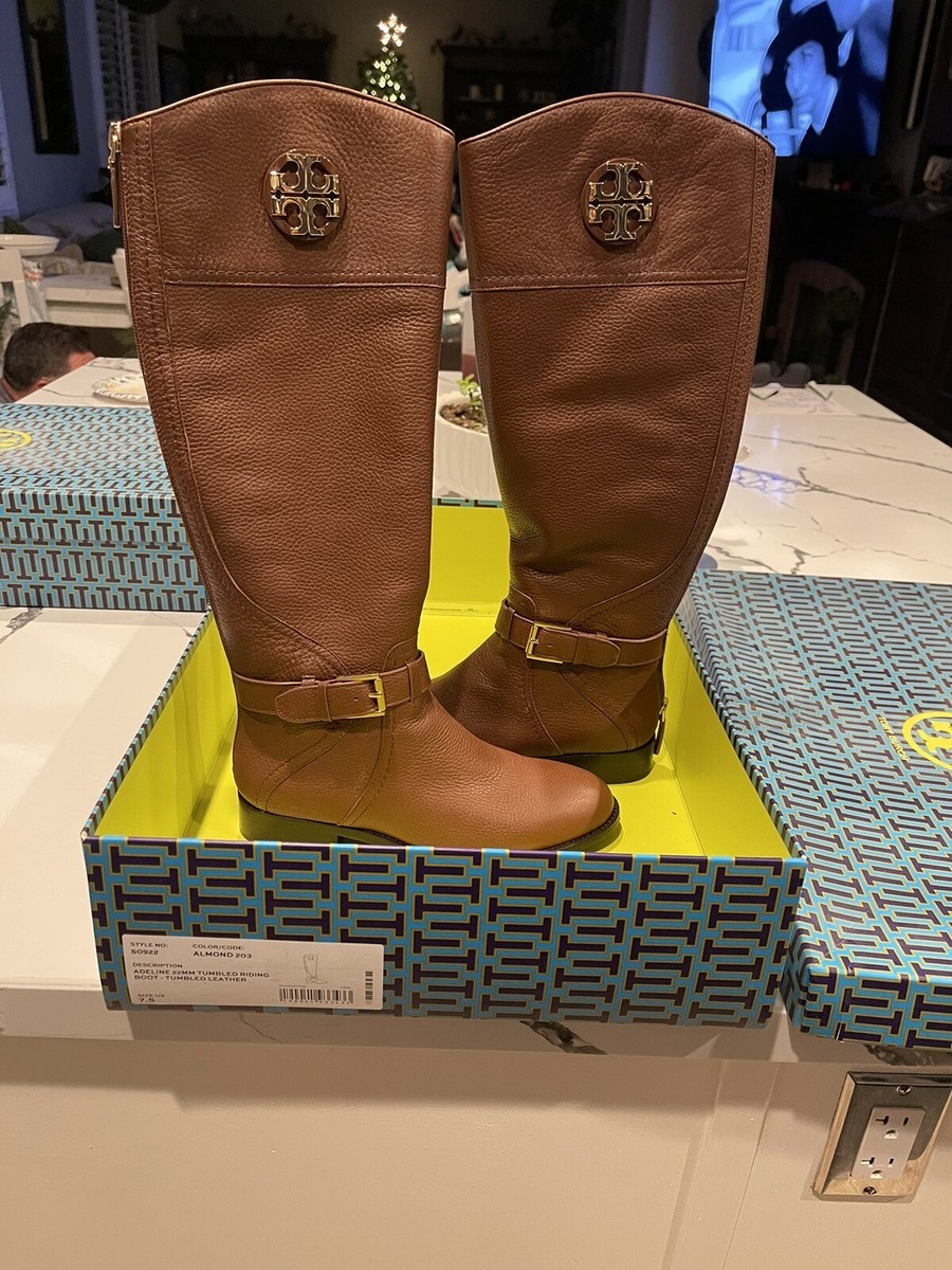 $185 NEW Tory Burch ADELINE 20mm Almond Leather Tall Riding Boots