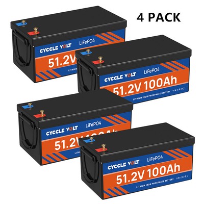 4 Pack 48V 100Ah LiFePO4 Lithium Battery Deep Cycle BMS for RV Solar Off-Grid