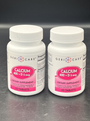 2 Geri-Care Calcium 600 Plus D 5 mcg 60 Tablets per Bottle Exp 6/24
