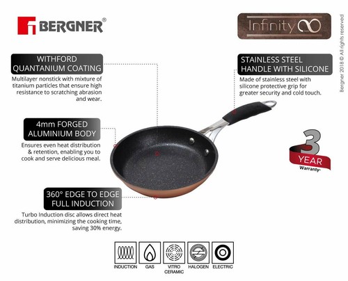 Bergner Infinity Chefs Padella antiaderente alluminio forgiato per cucina (24 cm) - Foto 3 di 7