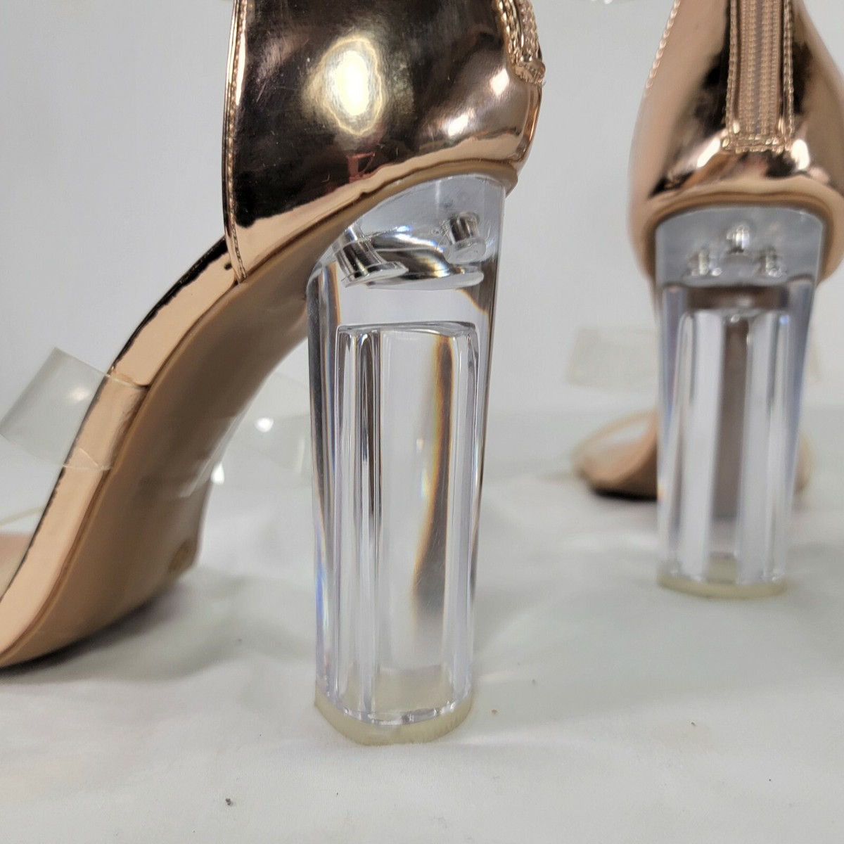 Fashion Nova Women's Fashion Block Heels Rose Gold US Strappy Sandal  Zipper