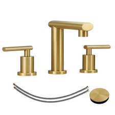 Brushed Gold 3-Hole Low-Arch 8 Inch Widespread Bathroom Faucet, Vanity Sink Fauc