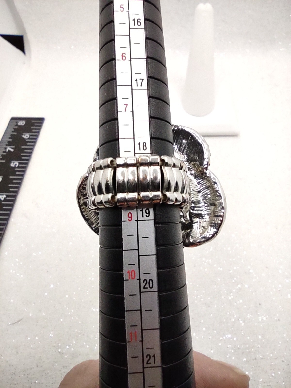 Pave Rhinestone Flower Statement Ring sz 8.75 Adj… - image 9