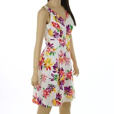 CHAPS by Ralph Lauren SIZE 6 WHITE & BRIGHT Multicolor FLORAL Print DRESS V-Neck