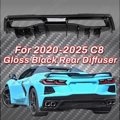 Fits Chevrolet Corvette C8 2020-25 Gloss Black Rear Lip Bumper Diffuser Spoiler