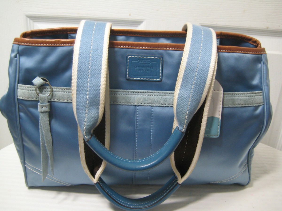 バッグ COACH 10663 Blue Nylon Leather Tote Bag COACH Blue Nylon / Leather Hampton Tote Shoulder Handbag