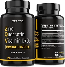 Zinc Quercetin 500Mg with Vitamin C Vitamin D3 Bromelain Immune Support High ...