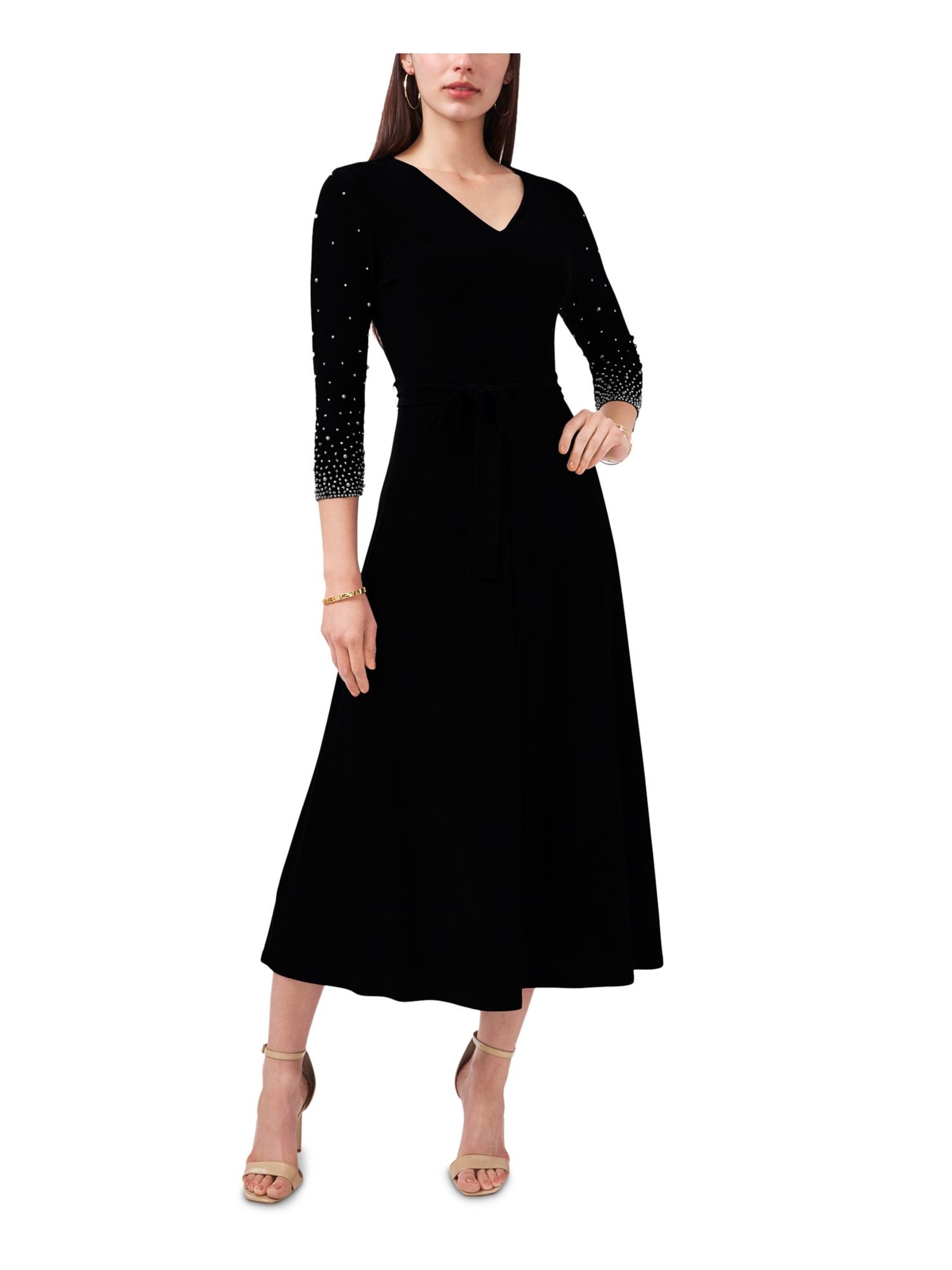 MSK Womens Black Belted Jersey Knit Pullover Unlined Midi Dress M