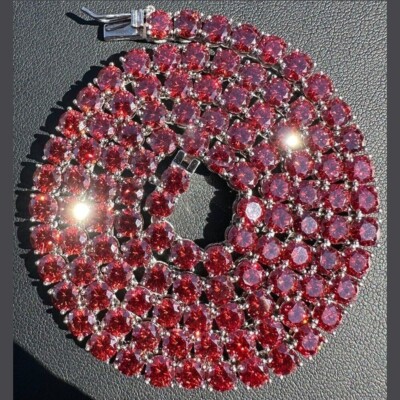 45.72ctw Round Lab Created Ruby 14K White Gold Plated 4mm Womens Tennis Necklace