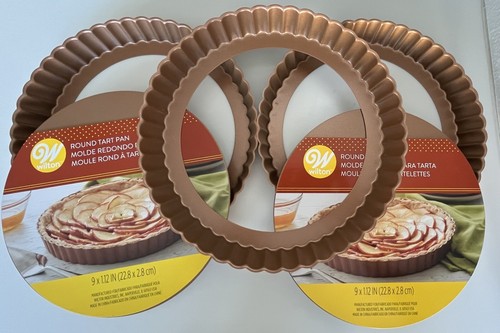 Set of 2 Wilton 9" Round Tart Pans New Removable Bottom Copper Colored - Picture 2 of 8
