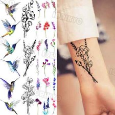 Black Florals Temporary Tattoos Girls Hummingbird Lavender Fake Tattoo Sticker