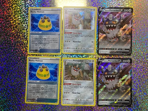 Pokemon TCG Galarian Perrserker: Ultra Rare 129/196 V (x2); Holo 128/202 (x2)