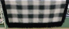 Native American Hand Made Wool Shawl Black Tan Plaid Fringe 63"x 60" Med Pawnee