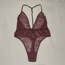 Victoria  s Secret Purple Semi Sheer Lace Bodysuit Teddy Lingerie S Small NWOT