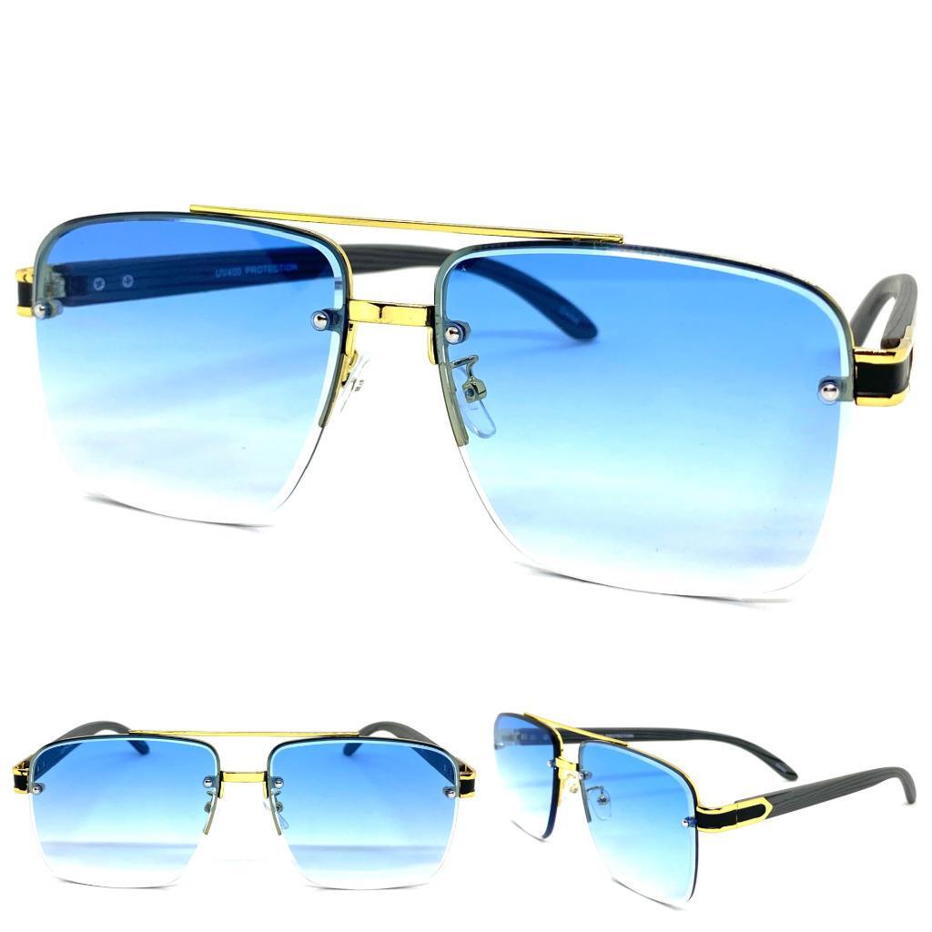 Men's CLASSY Elegant Sophisticated SUN GLASSES Gold Faux Wooden