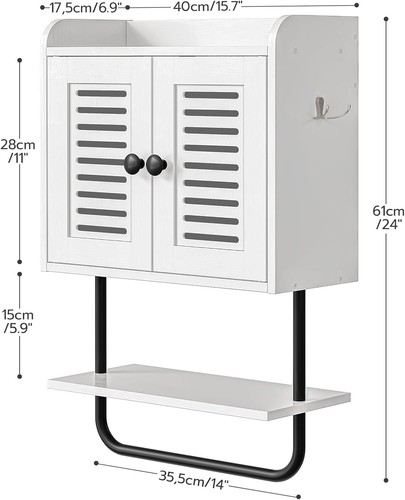 Medicine Cabinet Bathroom Wall Cabinet 15.7’’ x 6.9’’ x 24’’ Double Doors White - Picture 4 of 9
