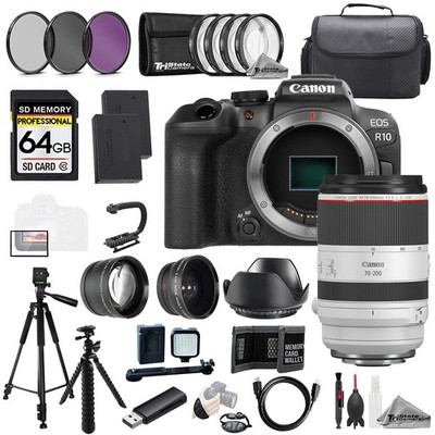 Canon EOS R10 + RF 70-200mm f/2.8 L IS USM Lens+64GB+ExtBat+9PCFltr-MEGAKit