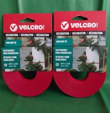 Two VELCRO Brand 1/2" × 30ft Red Multipurpose~Holiday Decorating  Garland Ties