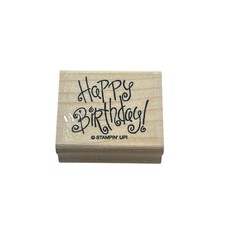 Stampin Up Happy Birthday Rubber Mounted Wood Stamp - Word Phrase Cursive