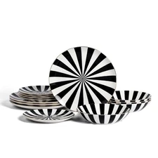 Christian Siriano Empire Porcelain Dinnerware, 12-Piece Plates and Bowls Set, Bl
