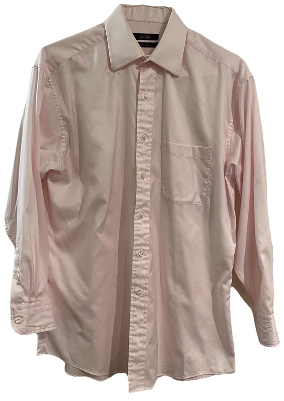 Tasso Elba Men’s Regular Fit Easy Care Pink Dress Shirt Sz M 15x32/33