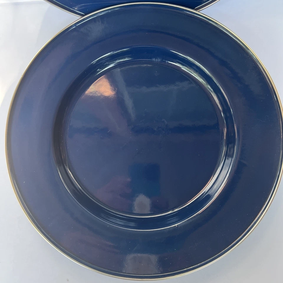 Discontinued Pottery Barn Enamelware Chargers Plates 12” Blue Set x2 Partyware - Image 3 of 4