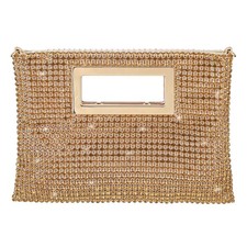 Gold Champagne Rhinestone Clutch Evening Bag Sparkly Beaded Purse Wristlet