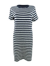 Lauren Ralph Lauren Women's Sequined Short Sleeve Dress M, Navy/White