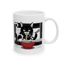 Divertida Taza Anime Gato Comer Ramen Linda Taza Kawaii Gato Japonés