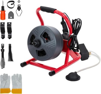 Drain Cleaner Machine Drain Auger 50Ft x 5/16 Inch Manual Feed & 6 Cutters