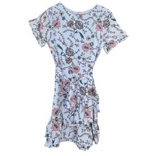 NWT Banana Republic Factory Light Blue Floral Tie Waist Ruffle Hem Dress Size 2