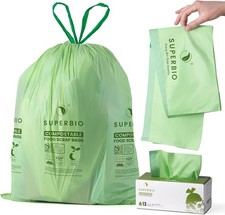 13 Gallon Compostable Drawstring Kitchen Waste Bag, 49.2 Liter, 30 Count,1 Mil,