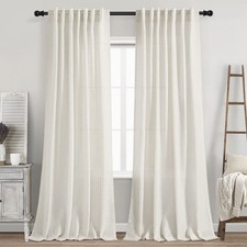 Cream Linen Back Tab Curtains 84 Inch Length for Living Room 2 Panel Set Neut...